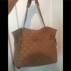 Tan quilted Tory Burch shoulder bag